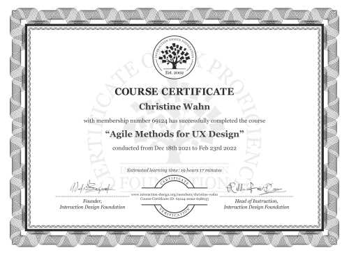 Christine Wahn’s Course Certificate: Agile Methods for UX Design
