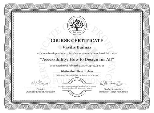 Vasilis Baimas’s Course Certificate: Accessibility: How to Design for All