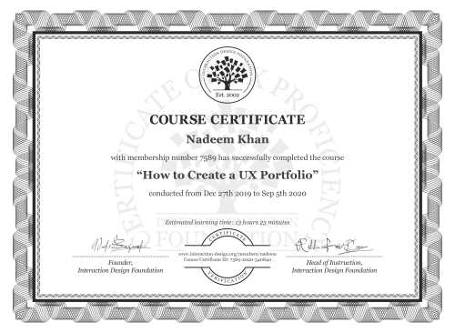 Nadeem Khan’s Course Certificate: How to Create a UX Portfolio