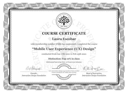 Laura Escobar’s Course Certificate: Mobile User Experience (UX) Design