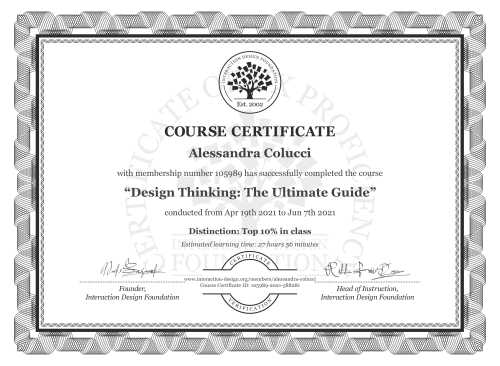 Alessandra Colucci’s Course Certificate: Design Thinking: The Ultimate Guide