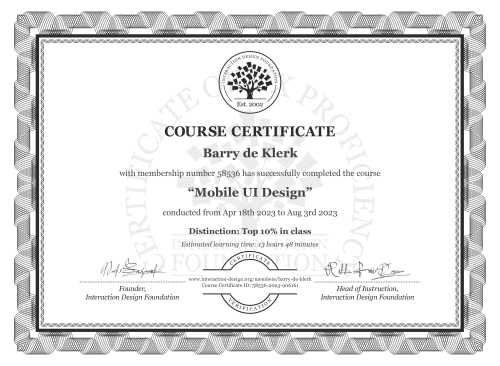 Barry de Klerk’s Course Certificate: Mobile UI Design