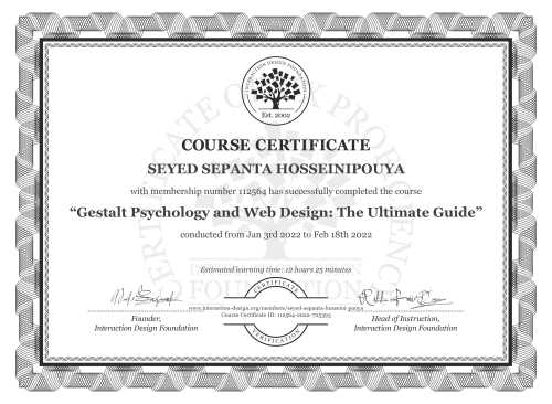 SEYED SEPANTA HOSSEINIPOUYA’s Course Certificate: Gestalt Psychology and Web Design: The Ultimate Guide