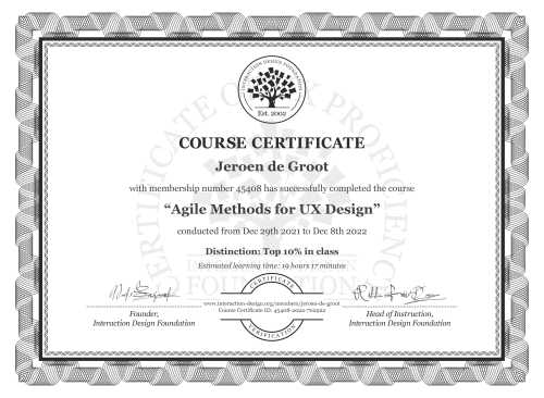 Jeroen de Groot’s Course Certificate: Agile Methods for UX Design