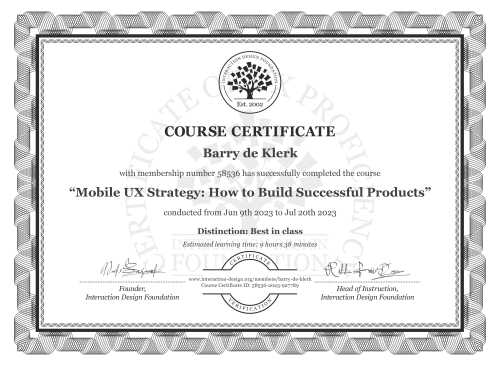 Barry de Klerk’s Course Certificate: Mobile UX Strategy: How to Build Successful Products