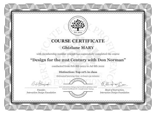 Ghizlane MARY’s Course Certificate: Design for the 21st Century with Don Norman