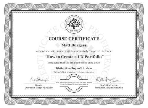 Matt Burgess’s Course Certificate: How to Create a UX Portfolio