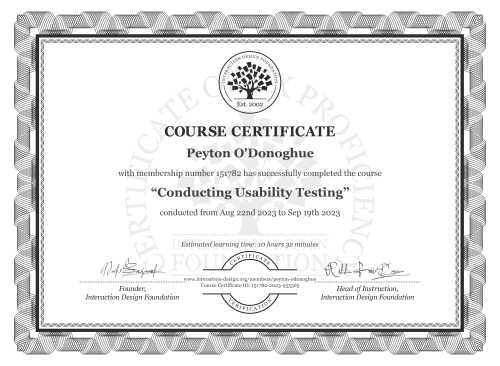 Peyton O'Donoghue’s Course Certificate: Conducting Usability Testing