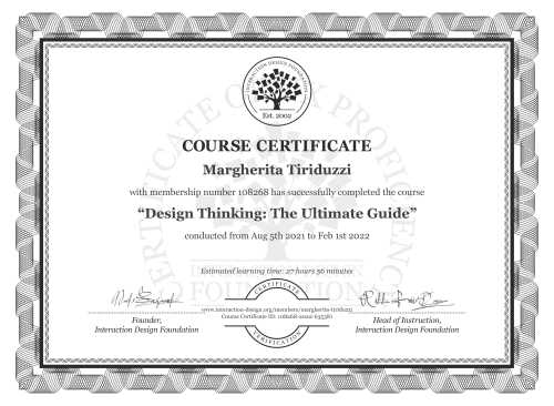 Margherita Tiriduzzi’s Course Certificate: Design Thinking: The Ultimate Guide