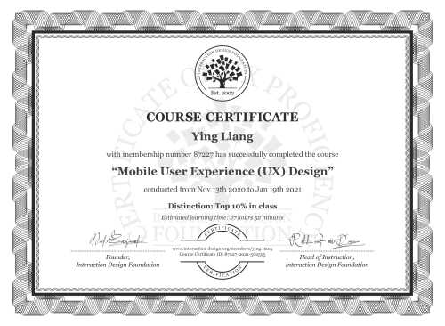 Ying Liang’s Course Certificate: Mobile User Experience (UX) Design