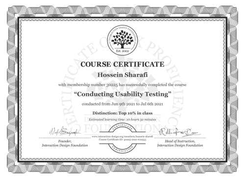 Hossein Sharafi’s Course Certificate: Conducting Usability Testing