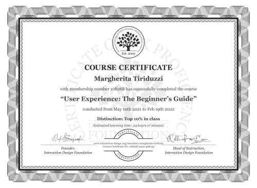 Margherita Tiriduzzi’s Course Certificate: User Experience: The Beginner’s Guide