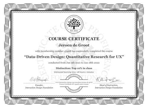 Jeroen de Groot’s Course Certificate: Data-Driven Design: Quantitative Research for UX