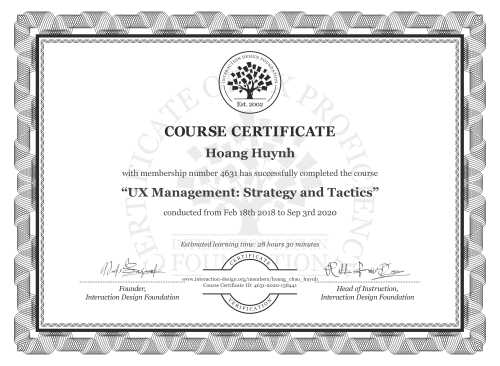 Hoang Huynh’s Course Certificate: UX Management: Strategy and Tactics