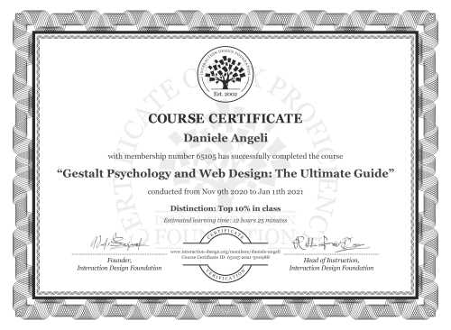Daniele Angeli’s Course Certificate: Gestalt Psychology and Web Design: The Ultimate Guide