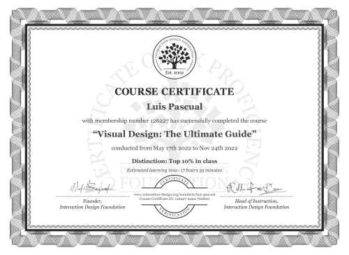 Luis Pascual’s Course Certificate: Visual Design: The Ultimate Guide