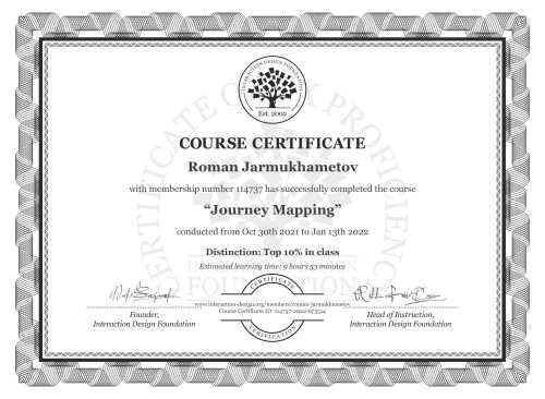 Roman Jarmukhametov’s Course Certificate: Journey Mapping
