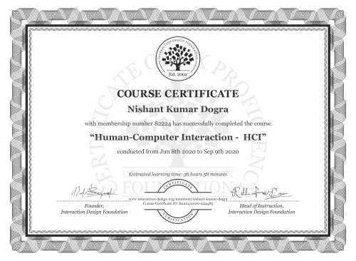 Nishant Kumar Dogra’s Course Certificate: Human-Computer Interaction -  HCI