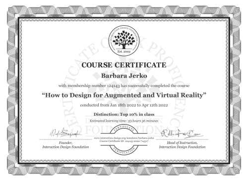 Barbara Jerko’s Course Certificate: How to Design for Augmented and Virtual Reality