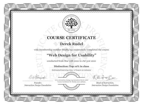 Derek Rudel’s Course Certificate: Web Design for Usability