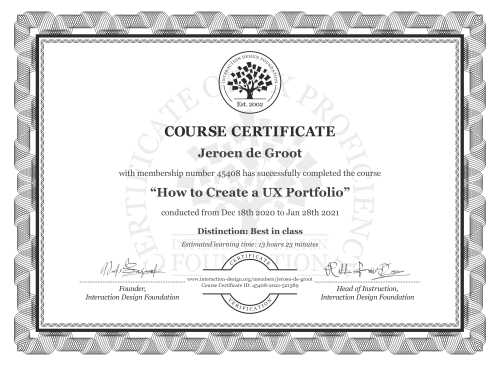 Jeroen de Groot’s Course Certificate: How to Create a UX Portfolio