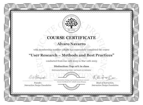 Alvaro Navarro’s Course Certificate: User Research – Methods and Best Practices