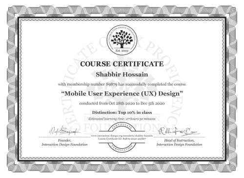 Shabbir Hossain’s Course Certificate: Mobile User Experience (UX) Design