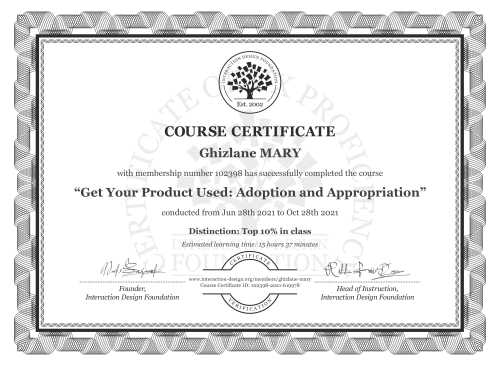 Ghizlane MARY’s Course Certificate: Get Your Product Used: Adoption and Appropriation