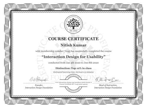 Nitish Kumar’s Course Certificate: Interaction Design for Usability