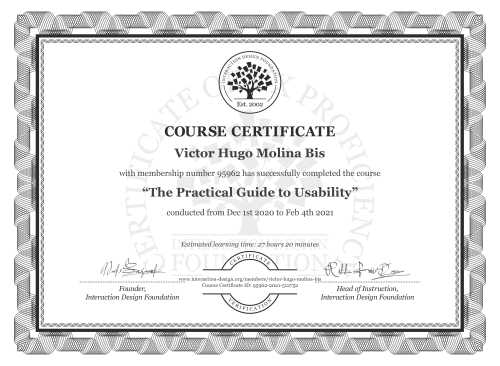 Victor Hugo Molina Bis’s Course Certificate: The Practical Guide to Usability