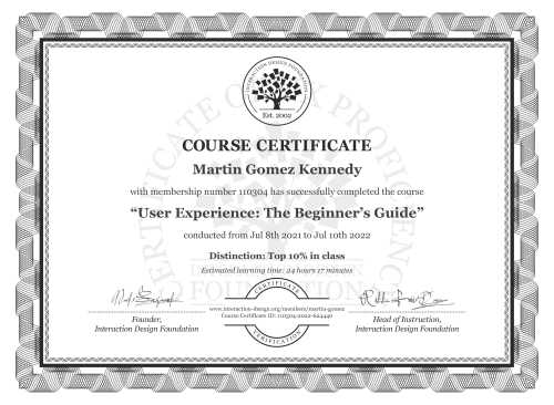Martin Gomez Kennedy’s Course Certificate: User Experience: The Beginner’s Guide