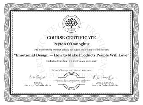 Peyton O'Donoghue’s Course Certificate: Emotional Design — How to Make Products People Will Love