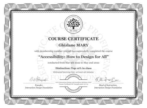 Ghizlane MARY’s Course Certificate: Accessibility: How to Design for All