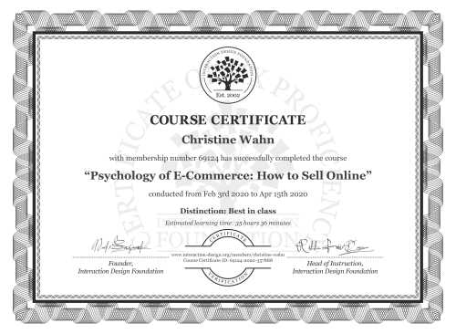 Christine Wahn’s Course Certificate: Psychology of E-Commerce: How to Sell Online