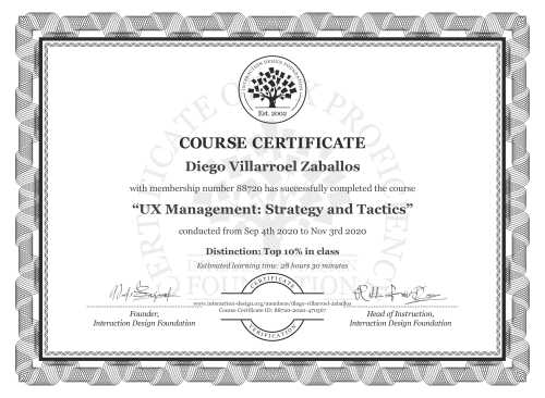 Diego Villarroel Zaballos’s Course Certificate: UX Management: Strategy and Tactics