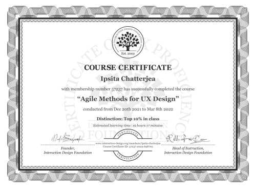 Ipsita Chatterjea’s Course Certificate: Agile Methods for UX Design