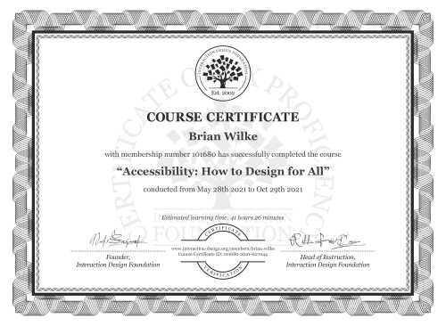 Brian Wilke’s Course Certificate: Accessibility: How to Design for All