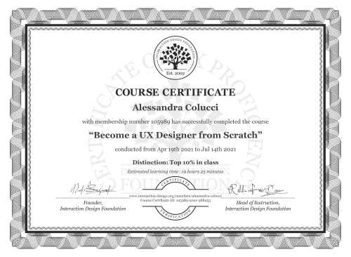 Alessandra Colucci’s Course Certificate: Become a UX Designer from Scratch