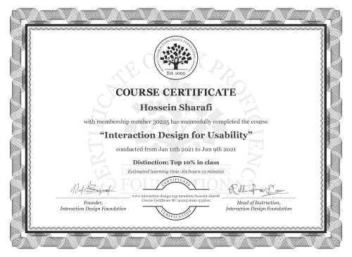 Hossein Sharafi’s Course Certificate: Interaction Design for Usability