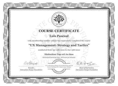 Luis Pascual’s Course Certificate: UX Management: Strategy and Tactics