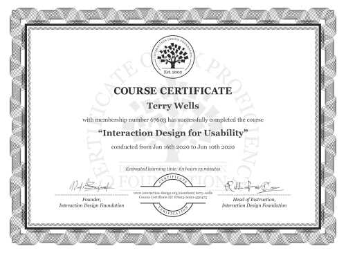 Terry Wells’s Course Certificate: Interaction Design for Usability