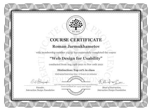 Roman Jarmukhametov’s Course Certificate: Web Design for Usability