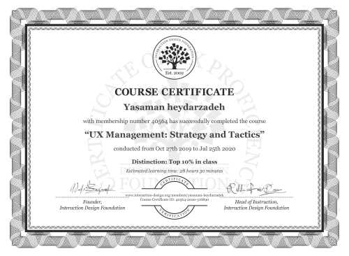 Yasaman heydarzadeh’s Course Certificate: UX Management: Strategy and Tactics