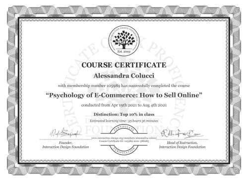 Alessandra Colucci’s Course Certificate: Psychology of E-Commerce: How to Sell Online