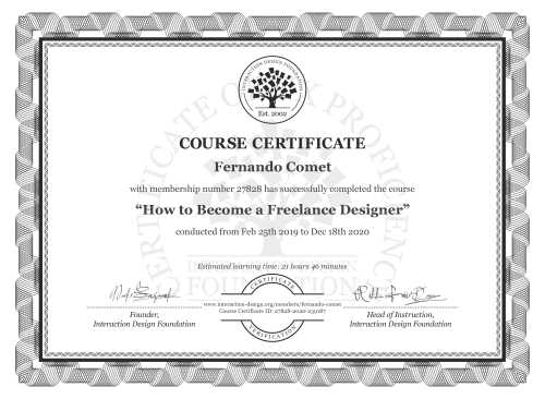 Fernando Comet’s Course Certificate: How to Become a Freelance Designer