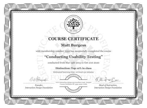 Matt Burgess’s Course Certificate: Conducting Usability Testing