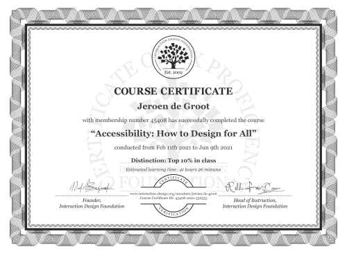 Jeroen de Groot’s Course Certificate: Accessibility: How to Design for All