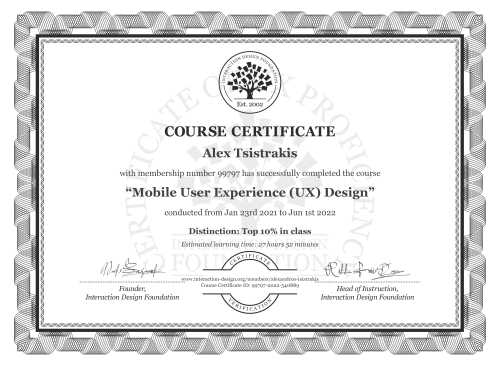 Alex Tsistrakis’s Course Certificate: Mobile User Experience (UX) Design