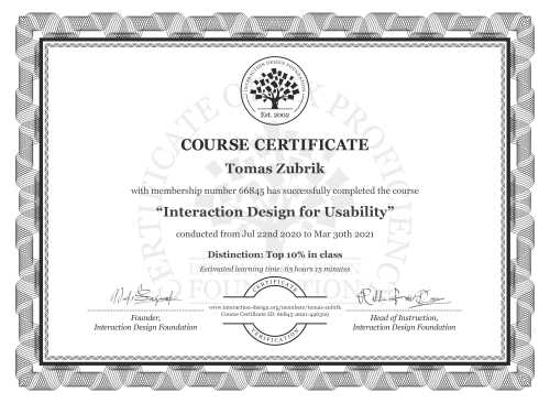 Tomáš Zúbrik’s Course Certificate: Interaction Design for Usability