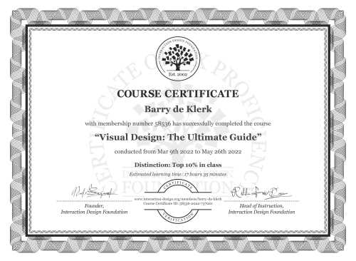 Barry de Klerk’s Course Certificate: Visual Design: The Ultimate Guide